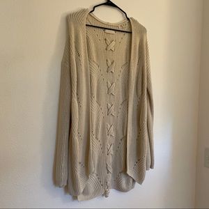 Knit Cardigan Beige with Lace Up Back Detail